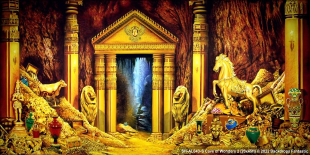 Alladin Cave of Wonders Backdrop showing gold and treasures