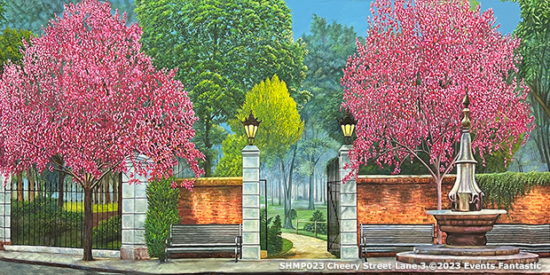 Cheery Stree Lane 3 theme backdrop from the Musical Mary Poppins. Entry to the park.